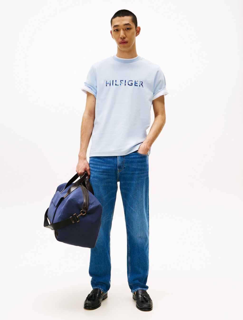Hilfiger Embossed Logo T-Shirt, Breezy Blue, hi-res