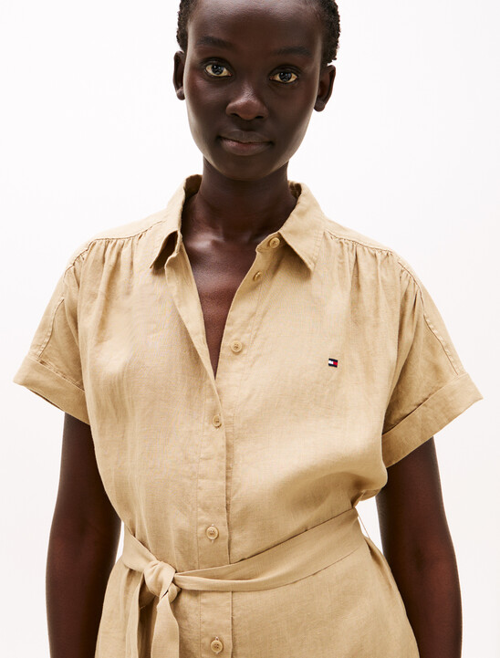 Pure Linen Midi Shirt Dress