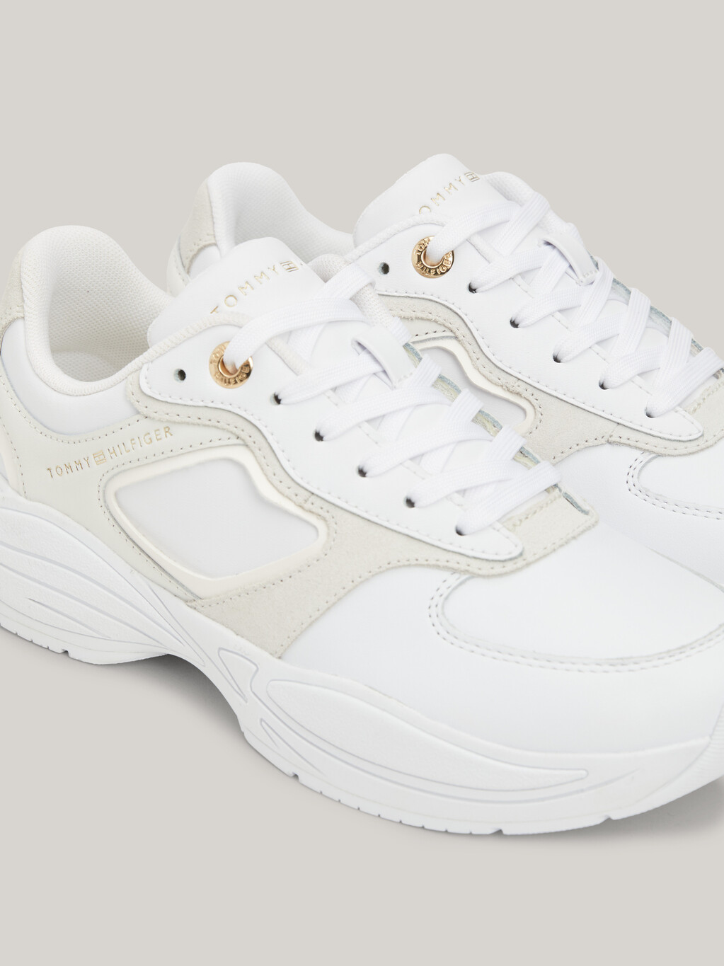 Sport Casual Chunky Leather Runner Trainers, White, hi-res
