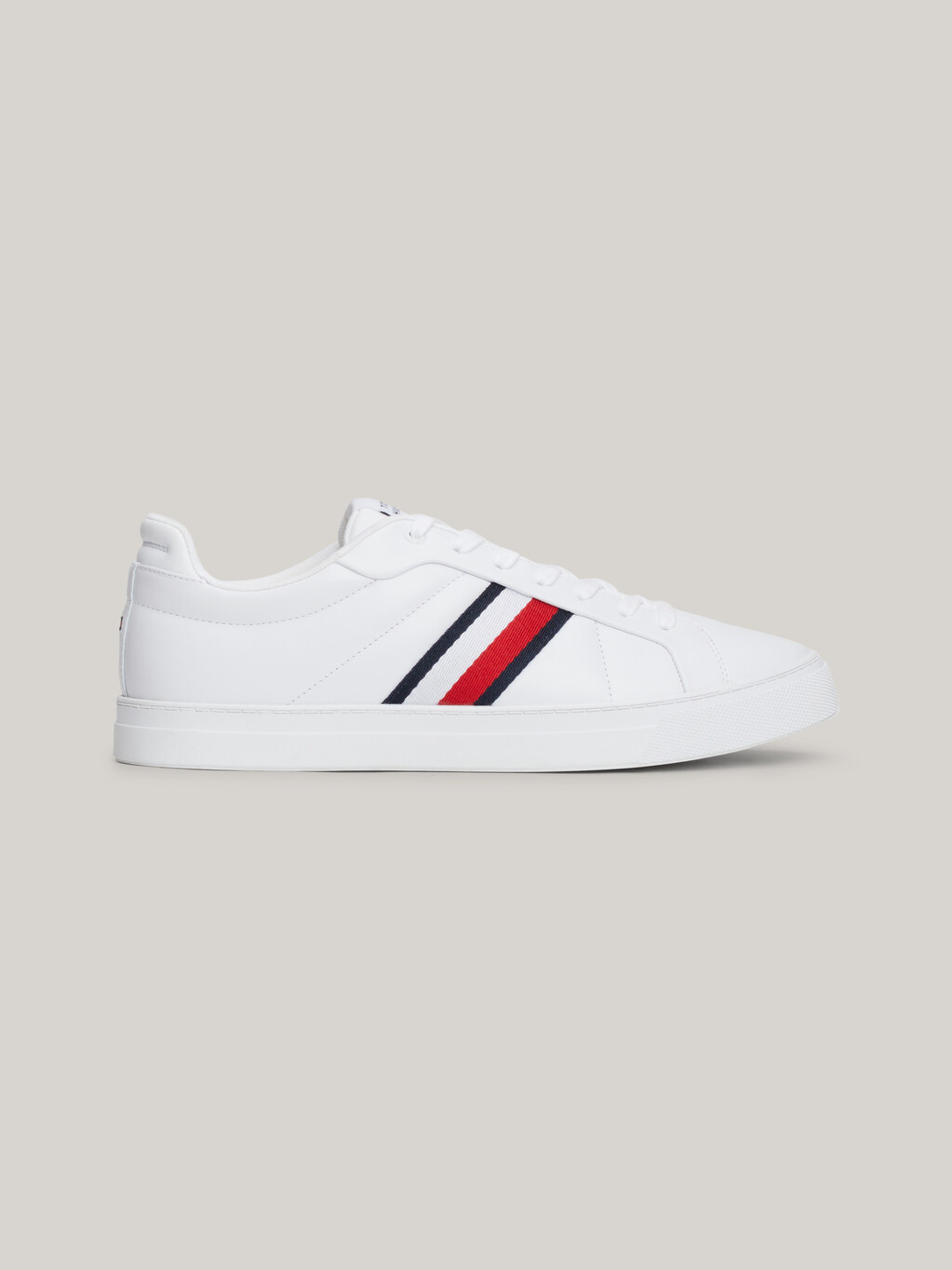 Leather Signature Tape Court Trainers, White, hi-res