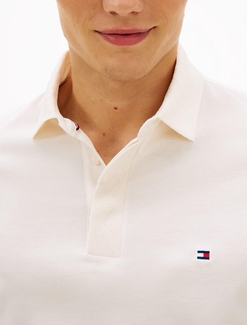 Regular Pique Jacquard Collar Polo Shirt, Ivory Petal, hi-res