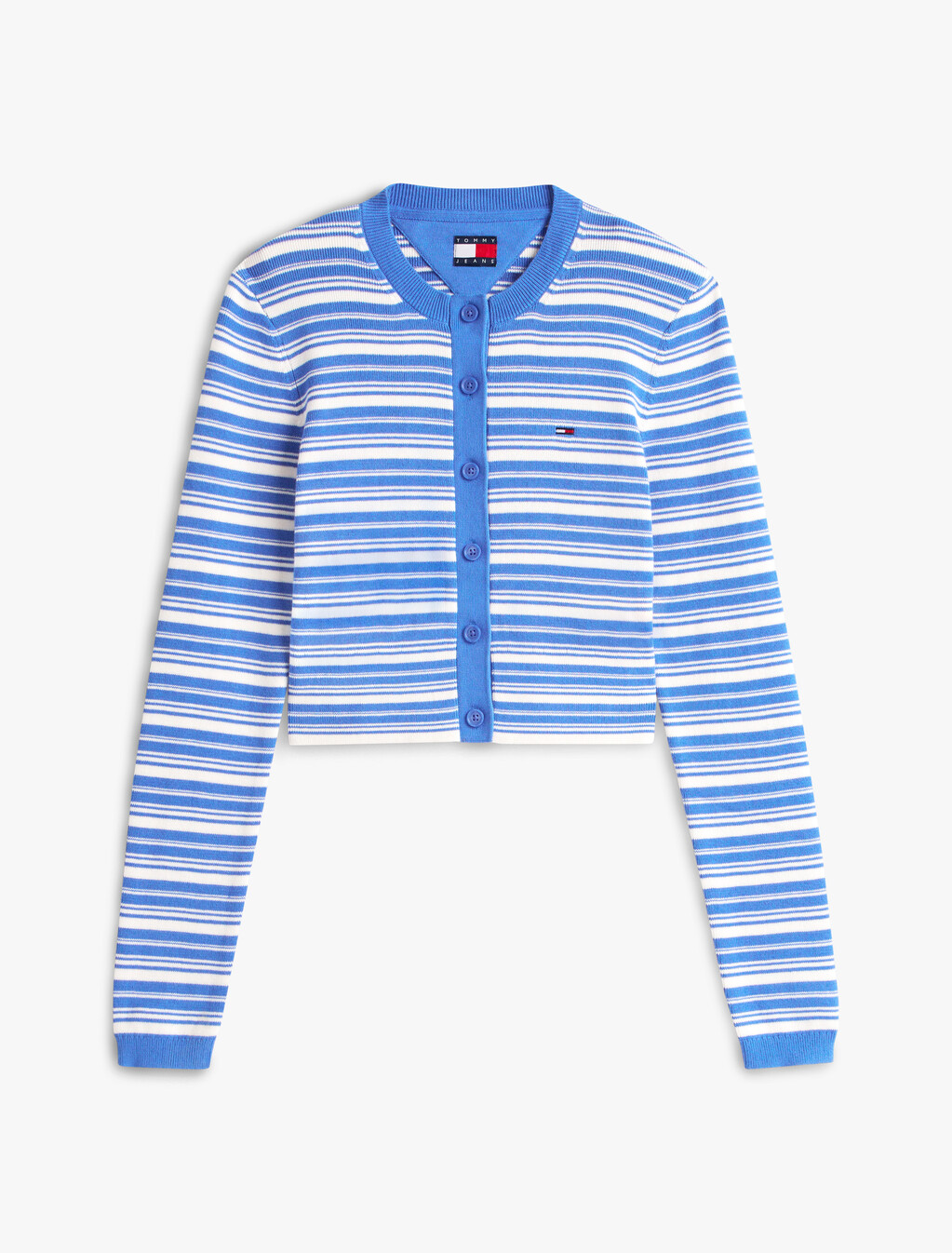 Stripe Slim Crew Neck Cardigan, Empire Blue, hi-res