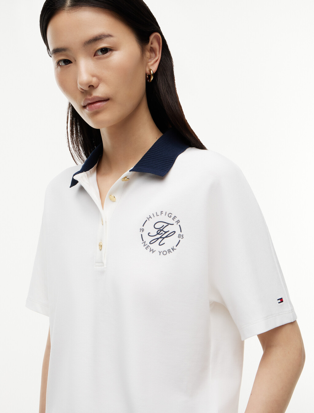 Regular Fit Gold-Tone Button Polo Shirt, Ecru, hi-res