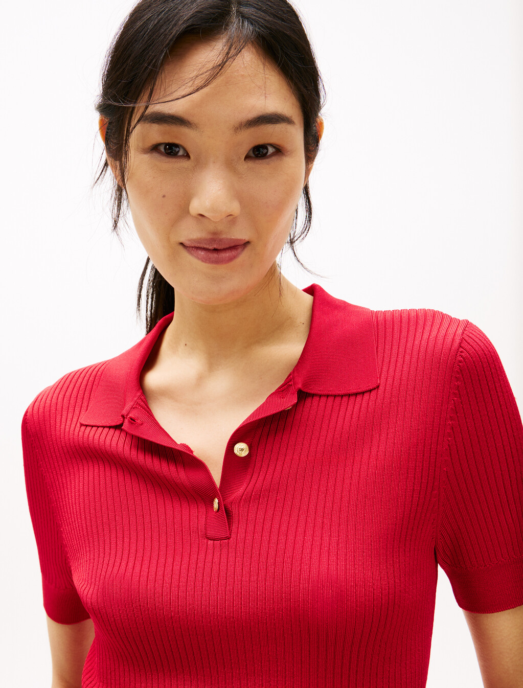 Rib Knit Slim Polo, Primary Red, hi-res