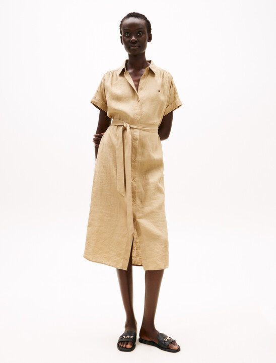 Pure Linen Midi Shirt Dress