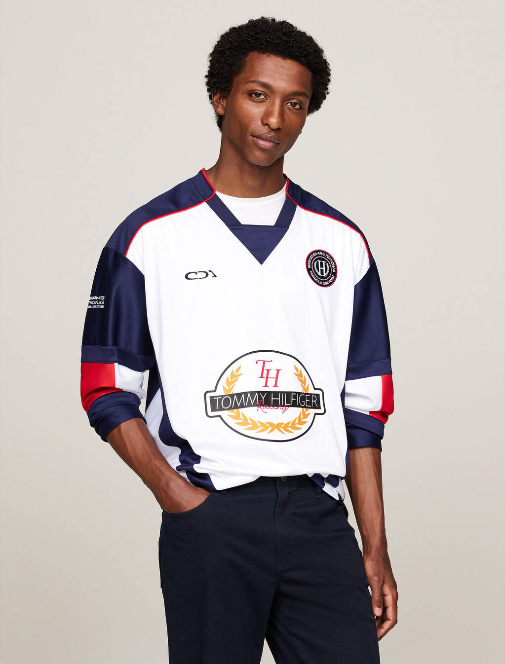 Tommy x Mercedes F1 x CR Back Graphic Hockey Sweatshirt, White, hi-res