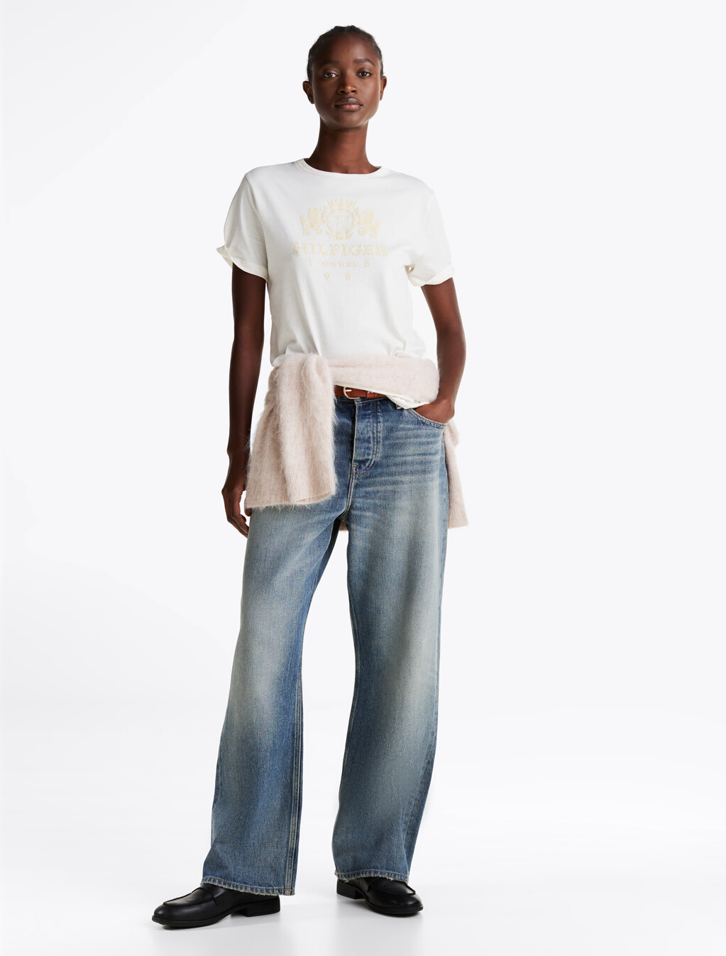 Contrast Trim Crew Neck T-Shirt, Ancient White, hi-res