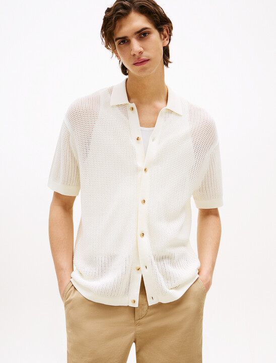 Structured Open Knit Overshirt