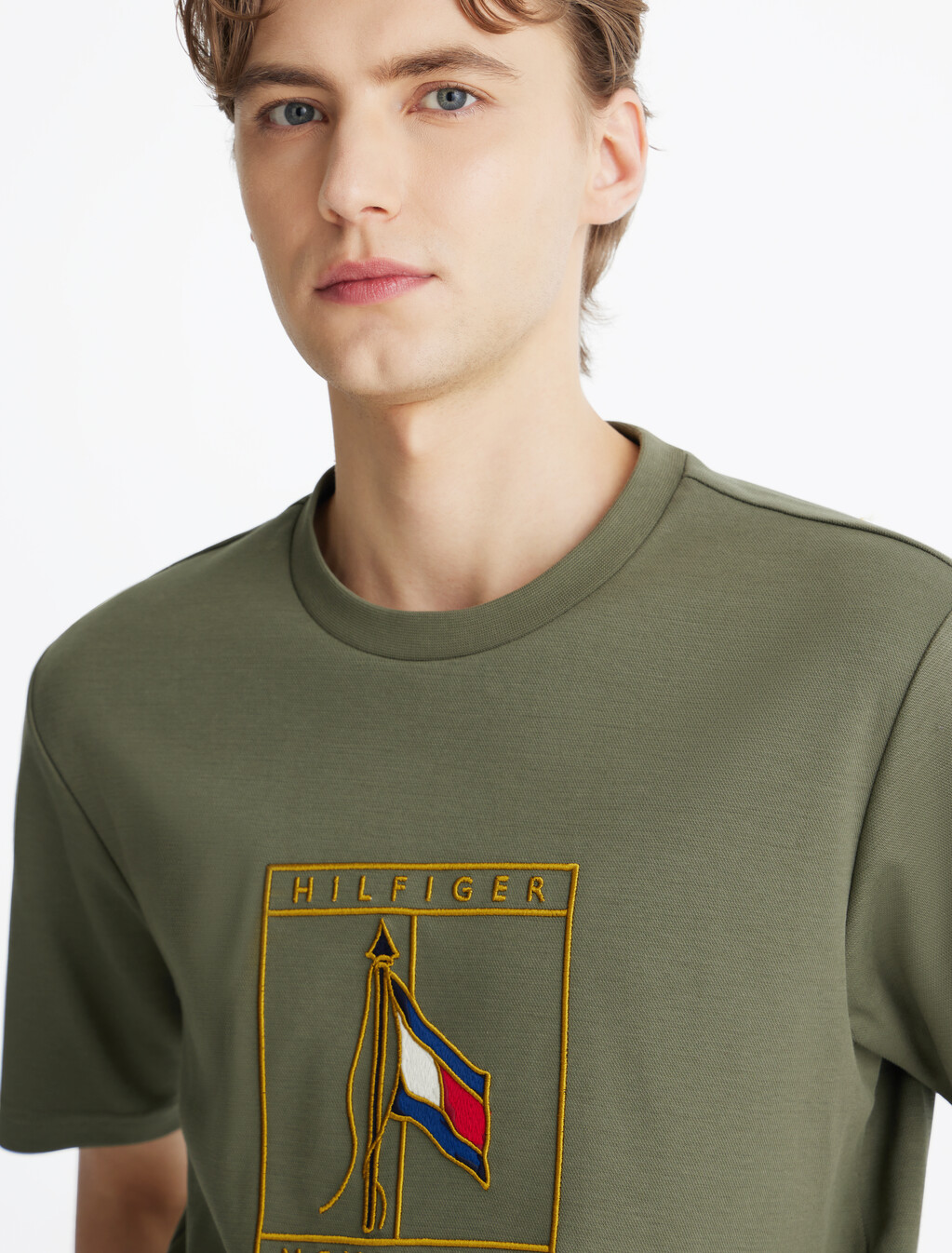 Flag Icon Embroidery Interlock T-Shirt, Battle Green, hi-res