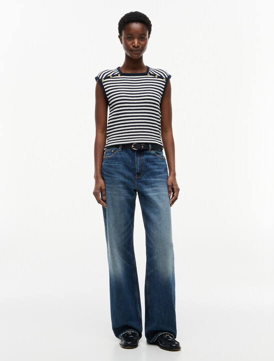 Gold-Tone Button Square Neck Top
