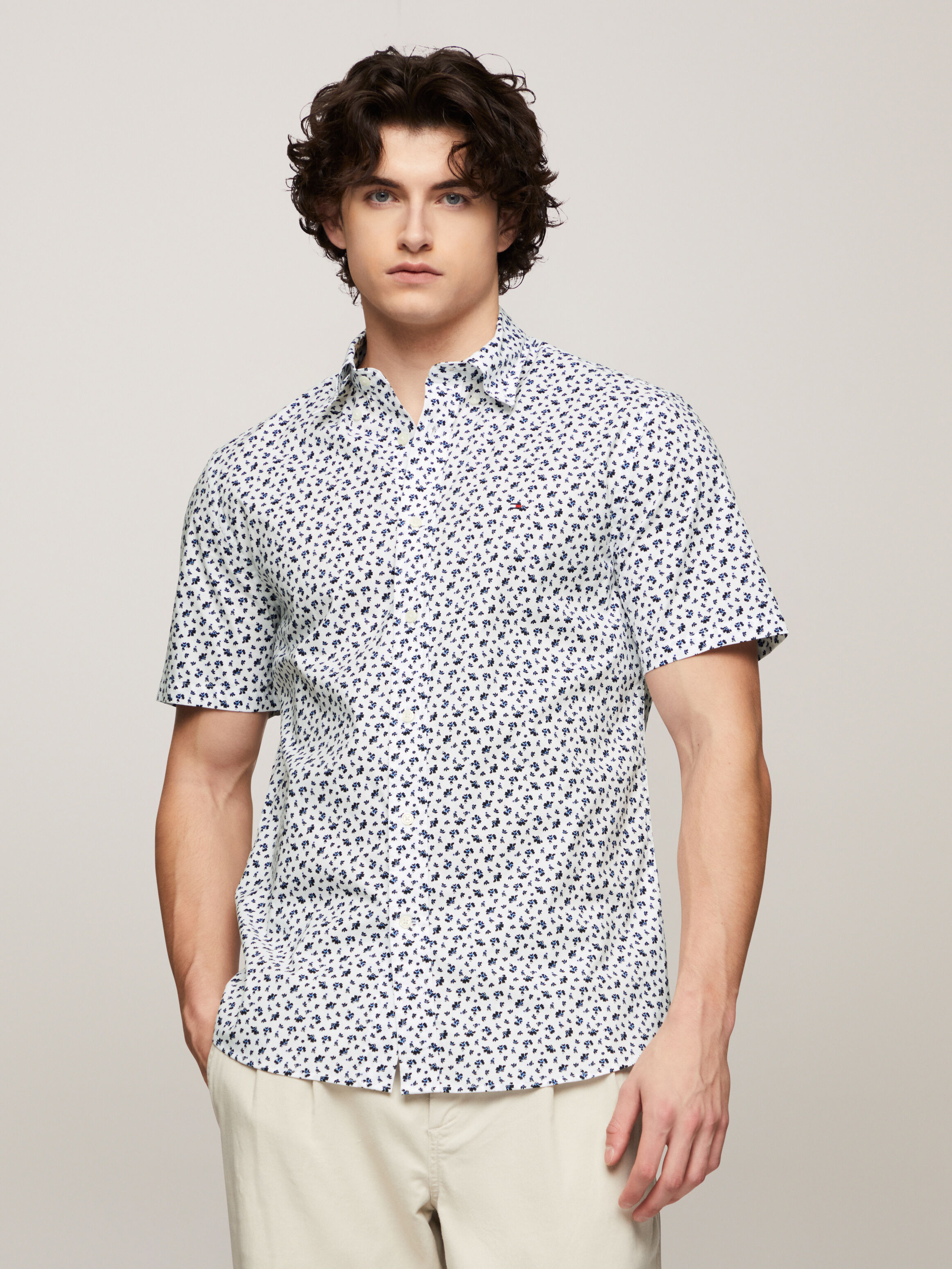 Tommy Hilfiger Th Flex Small Flower Print Shirt in Optic White Blue Spell Multi