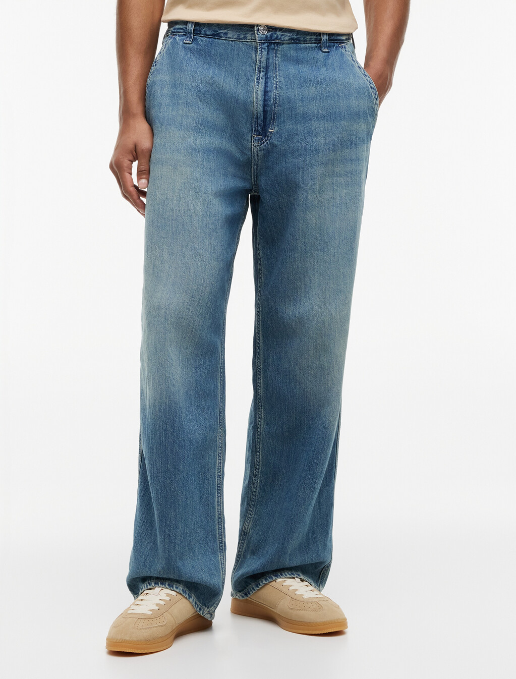 Theo Faded Loose Jeans With Linen, Denim Medium, hi-res
