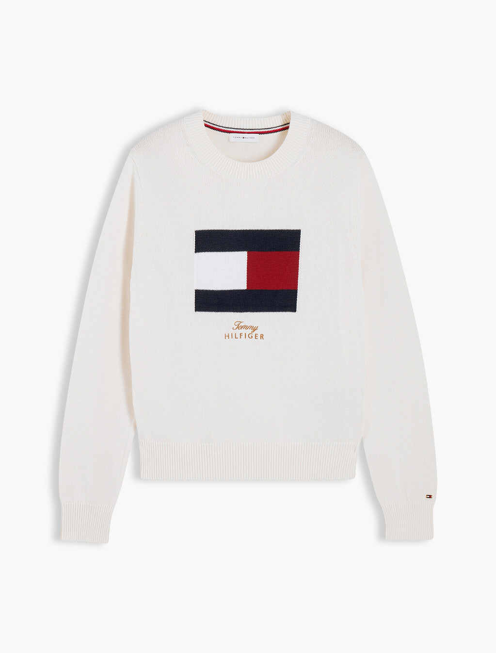 Intarsia Flag Crew Neck Jumper, Ivory Petal, hi-res