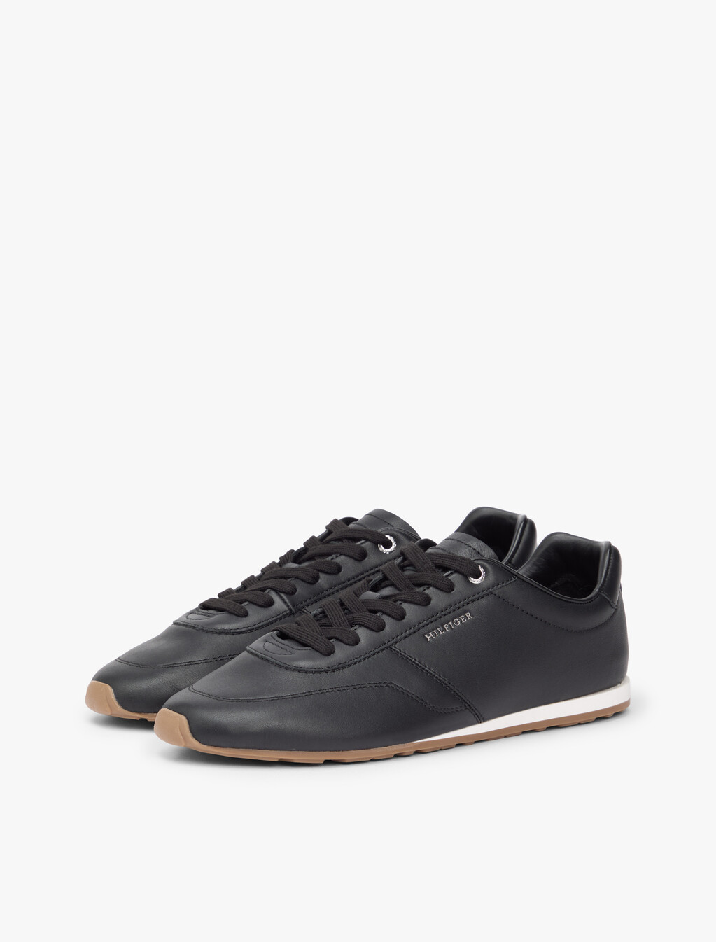 Low Profile Logo Leather Trainers, Black, hi-res