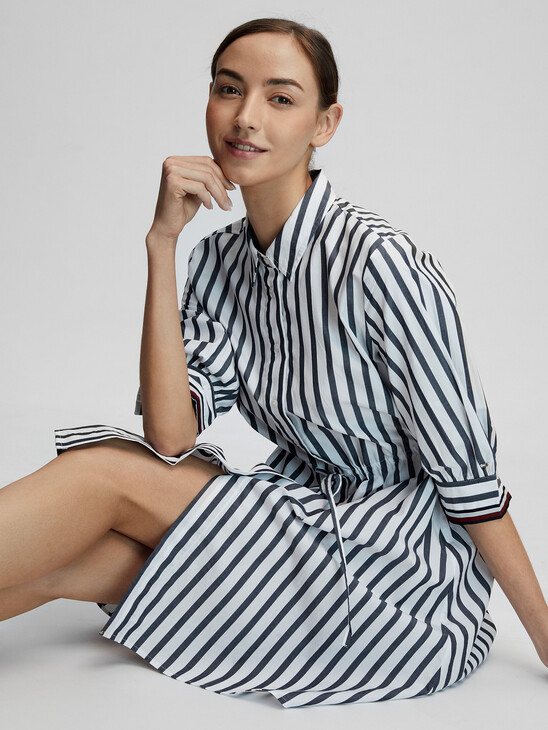 GLOBAL STRIPE CUFF ORGANIC COTTON SHIRT DRESS