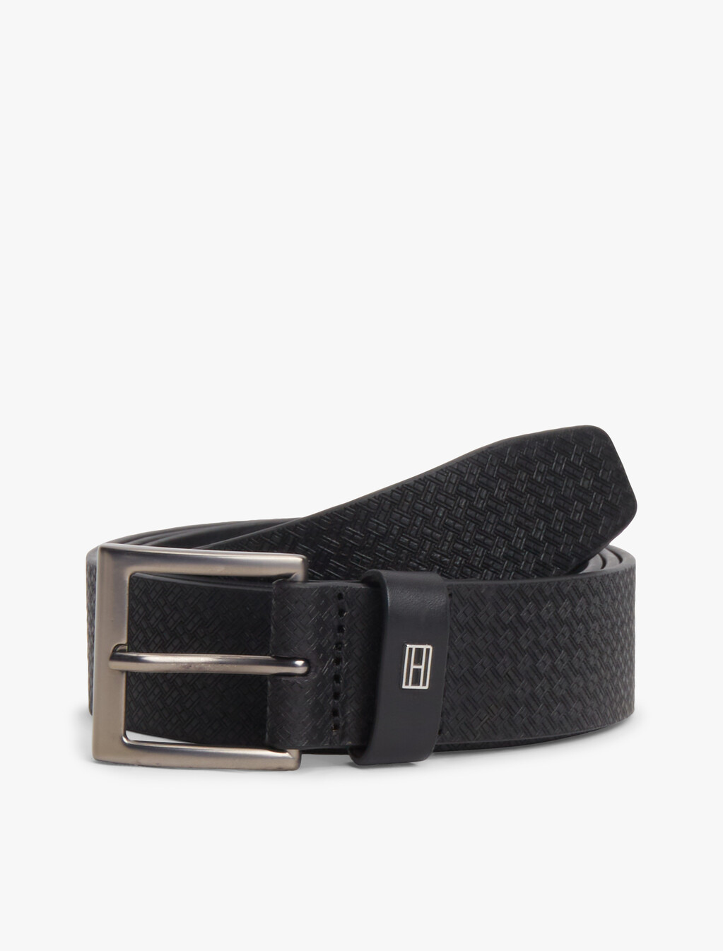 Flag Print Square Buckle Leather Belt, Black, hi-res