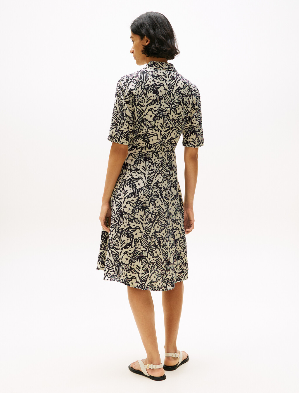 Linen Viscose Knot Dress, Tropical Floral/ Black, hi-res