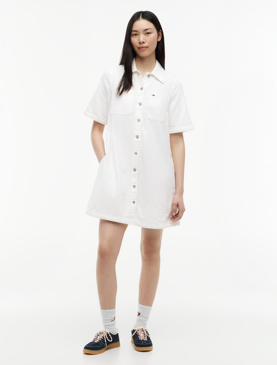 Textured Twill A-Line Mini Shirt Dress