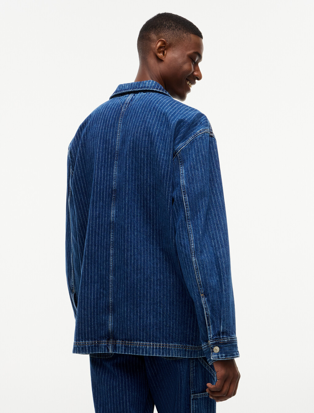 Stripe Relaxed Denim Shirt Jacket, Denim Dark, hi-res