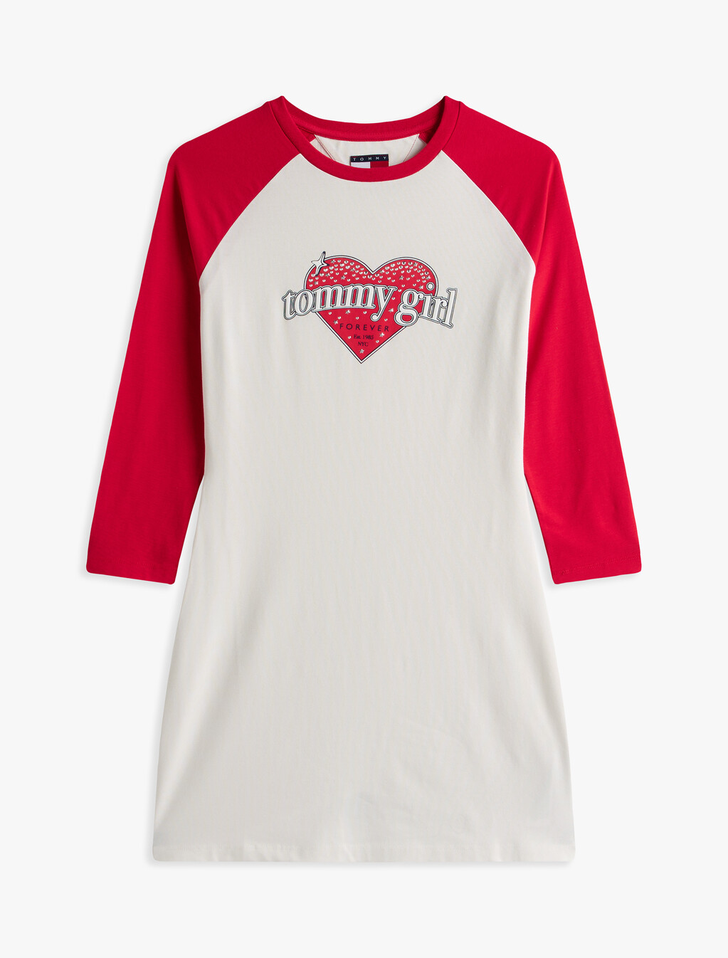 Tommy Girl Slim T-Shirt Mini Dress, Ivory Marl / Primary Red, hi-res