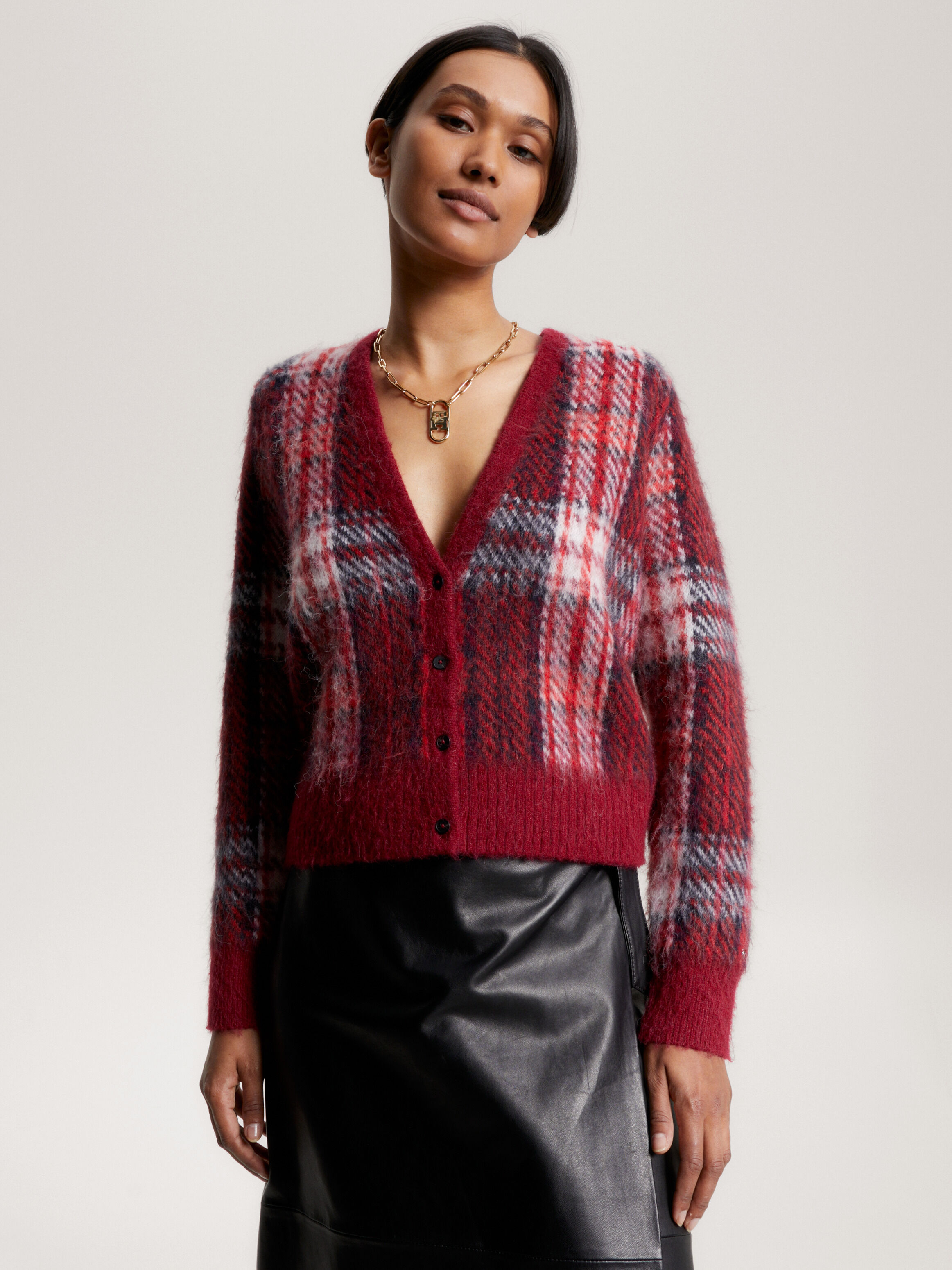 Red plaid clearance cardigan