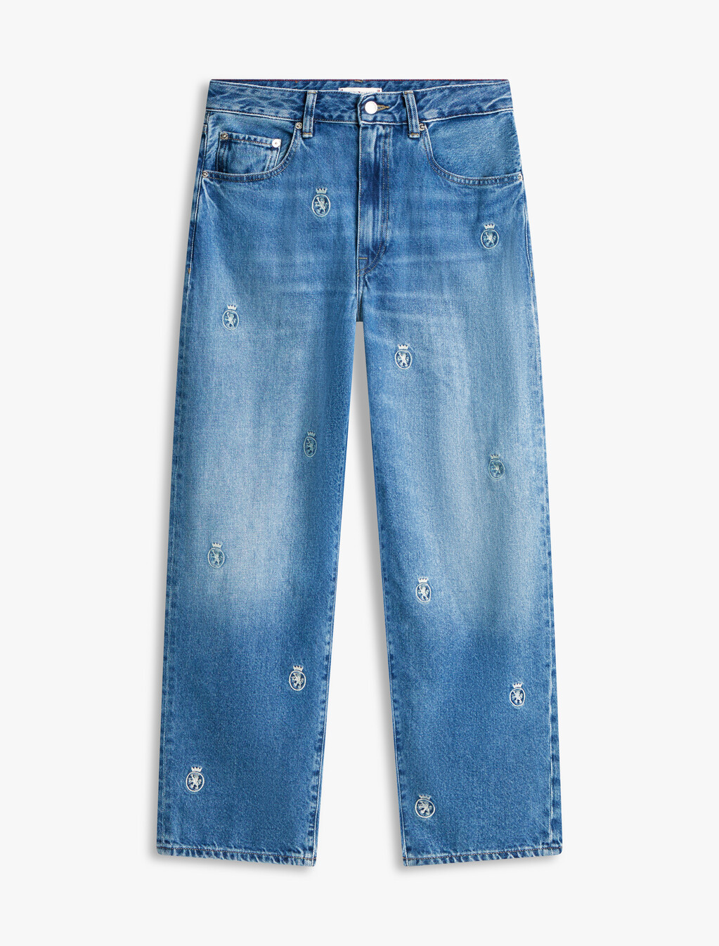 Crest Embroidery Mid Rise Barrel Leg Jeans, Finn, hi-res