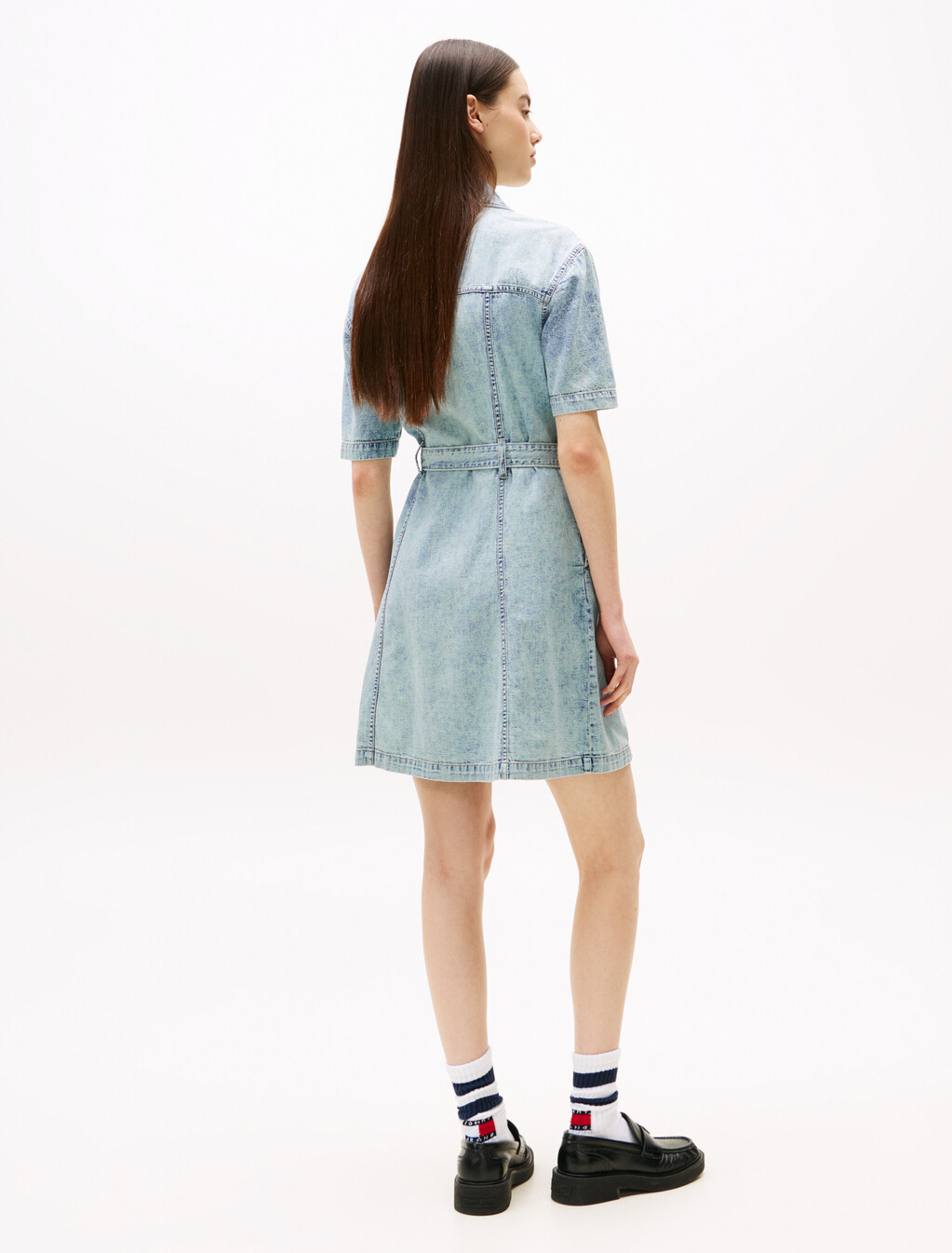 Belted Trucker Denim Dress, Denim Light, hi-res