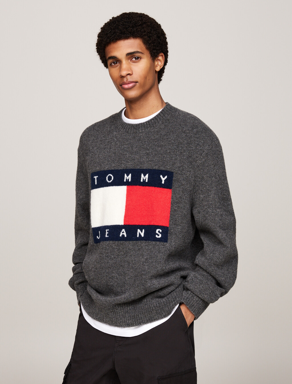 Flag Badge Mélange Jumper With Wool, New Charcoal Melange, hi-res