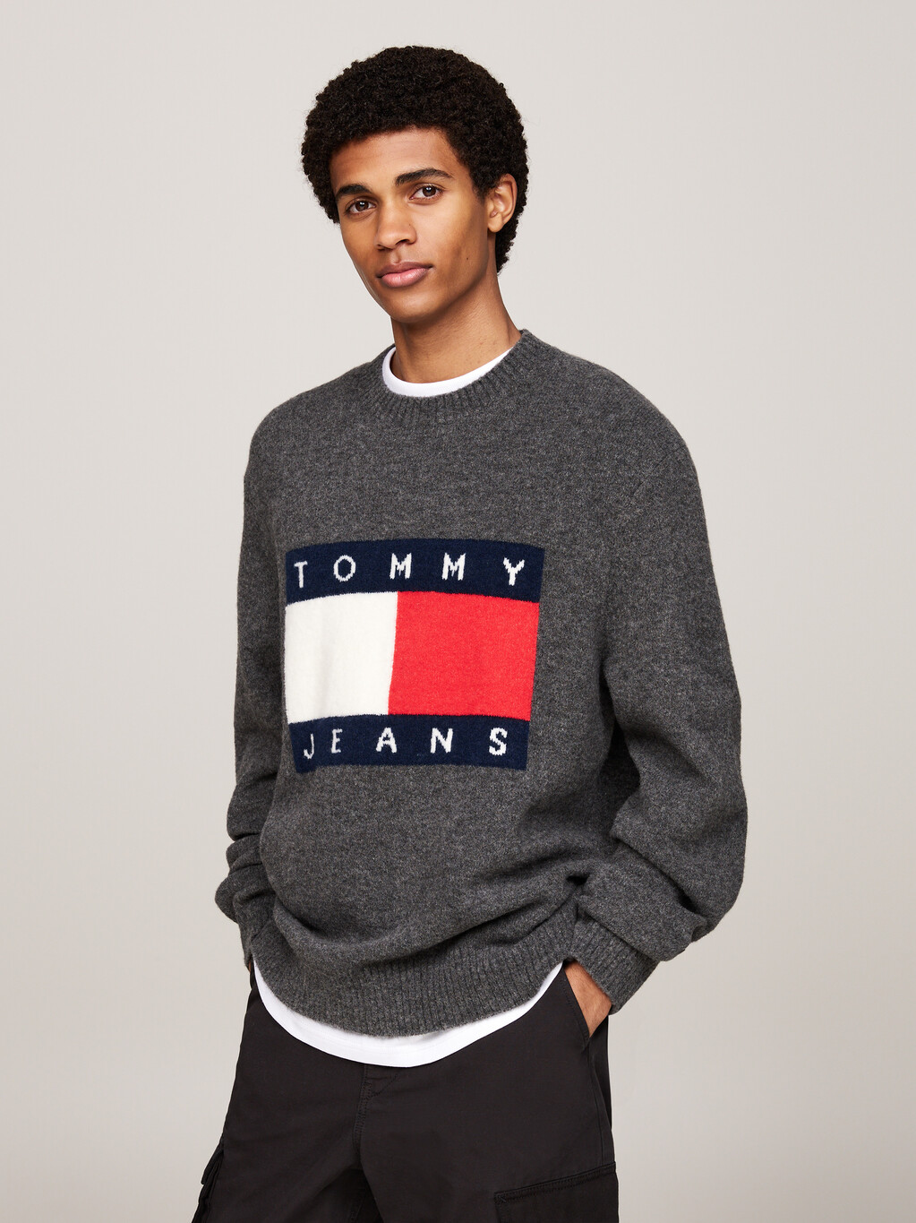 Flag Badge Mélange Jumper With Wool, New Charcoal Melange, hi-res