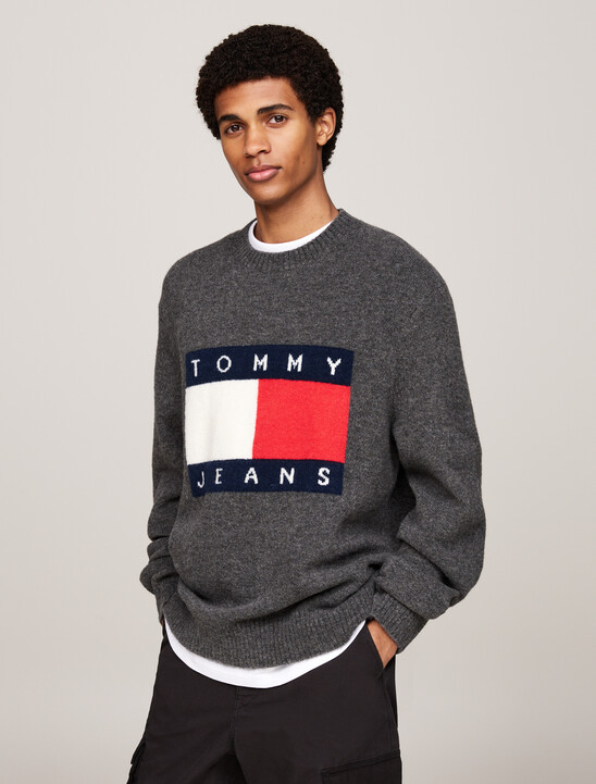 Flag Badge Mélange Jumper With Wool