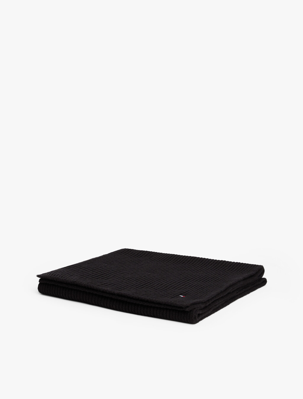 Hilfiger Flag Embroidery Scarf with Cashmere, Black, hi-res