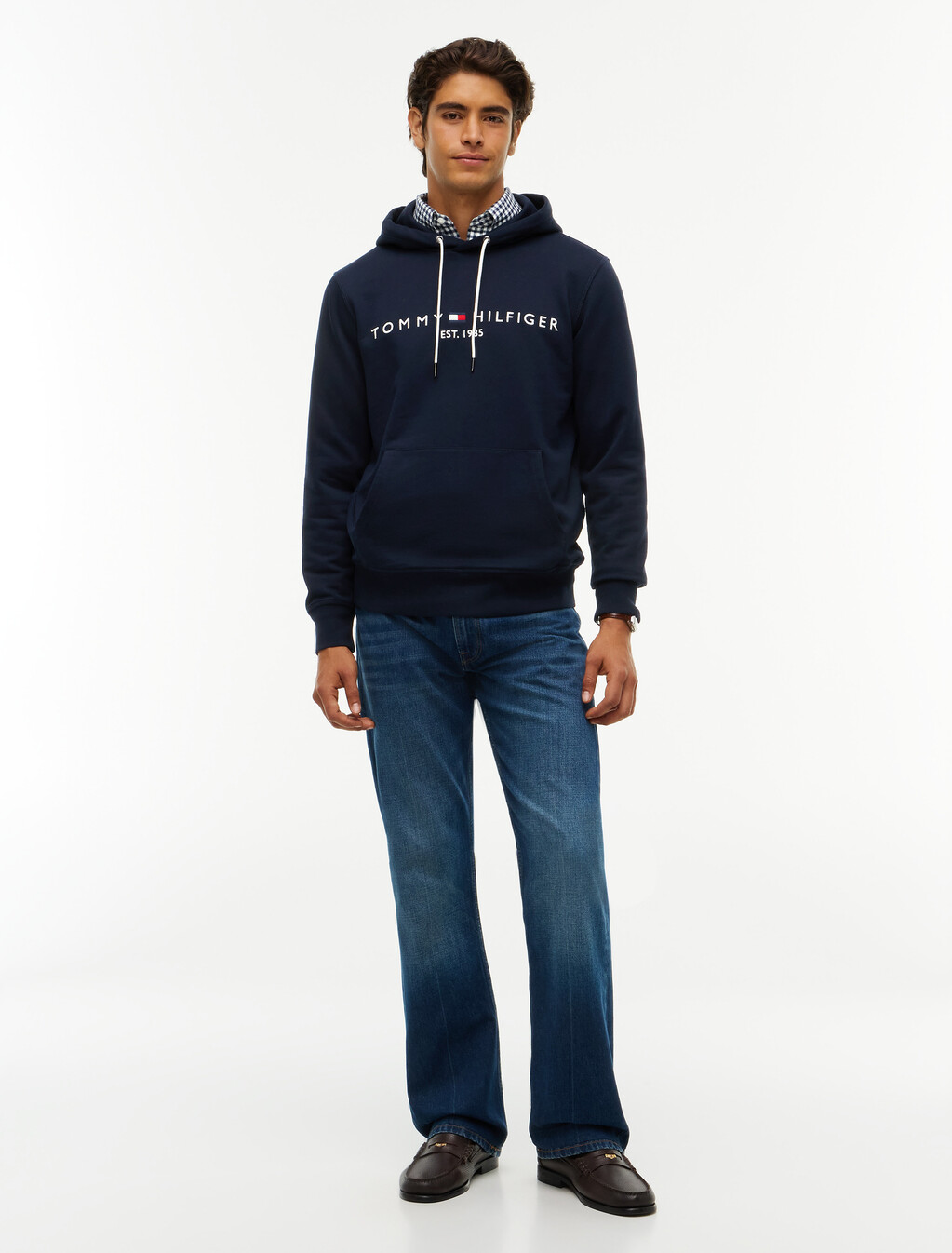 Tommy Logo Hoodie, Navy Blue, hi-res