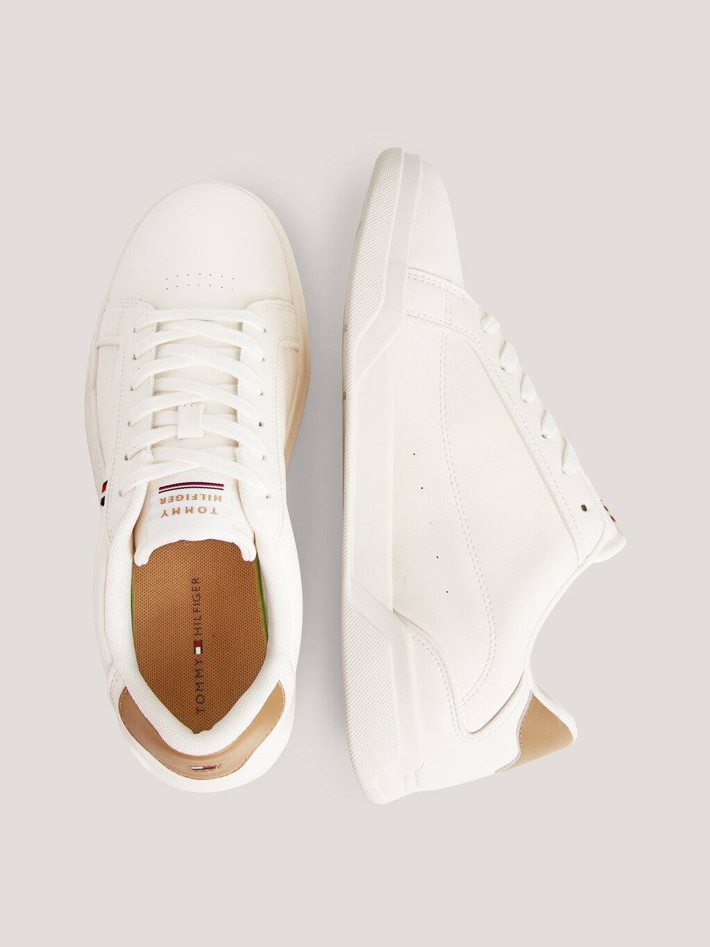 Low Top Cupsole Leather Lace-Up Trainers, Ancient White, hi-res
