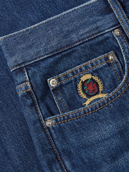 Crest Embroidery Faded Relaxed Jeans