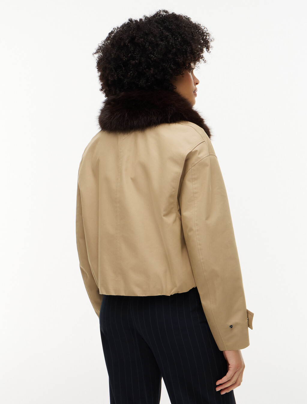 Faux Fur Collar Oversized Bomber Jacket, Camel, hi-res