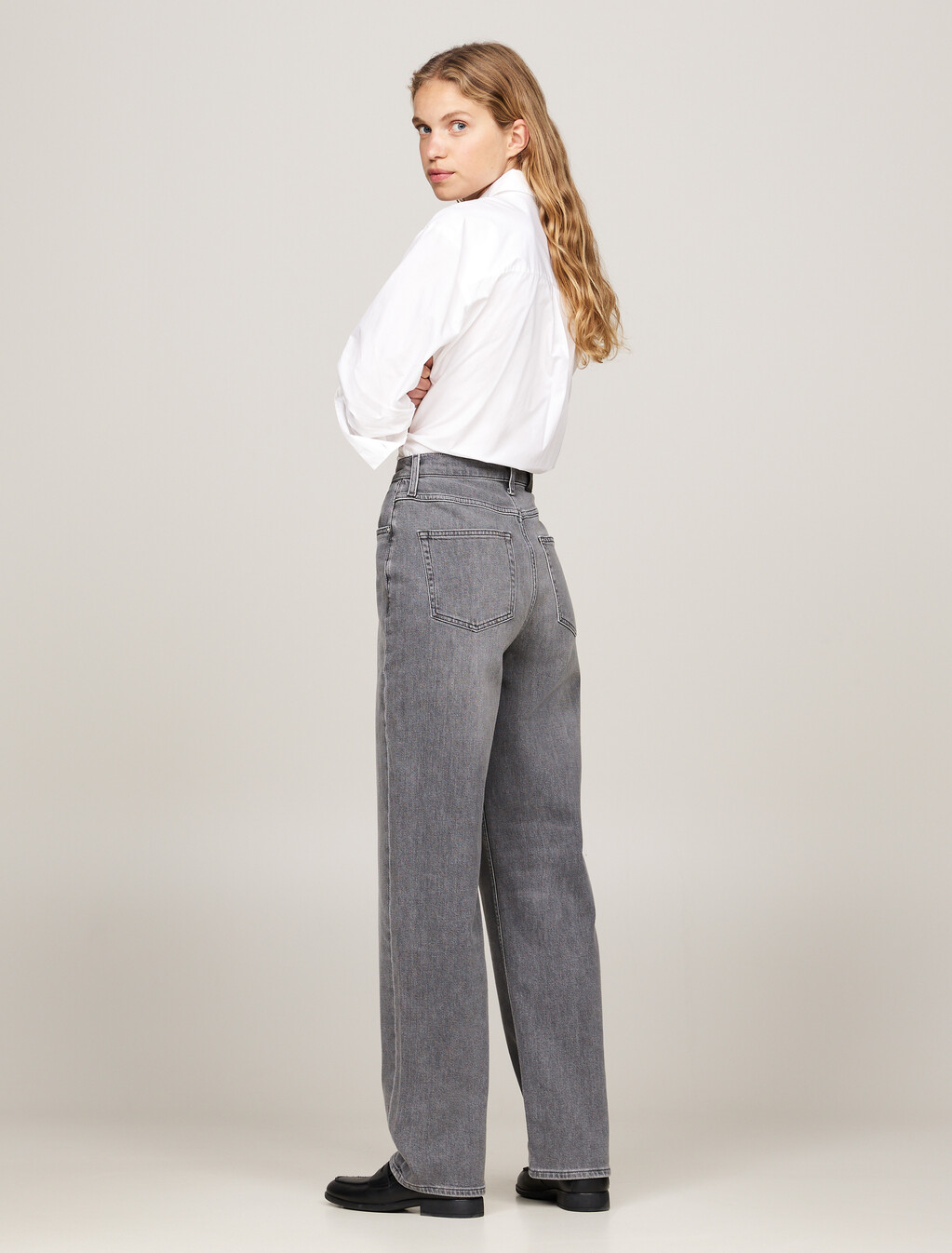 High Rise Relaxed Straight Faded Jeans, Ger, hi-res