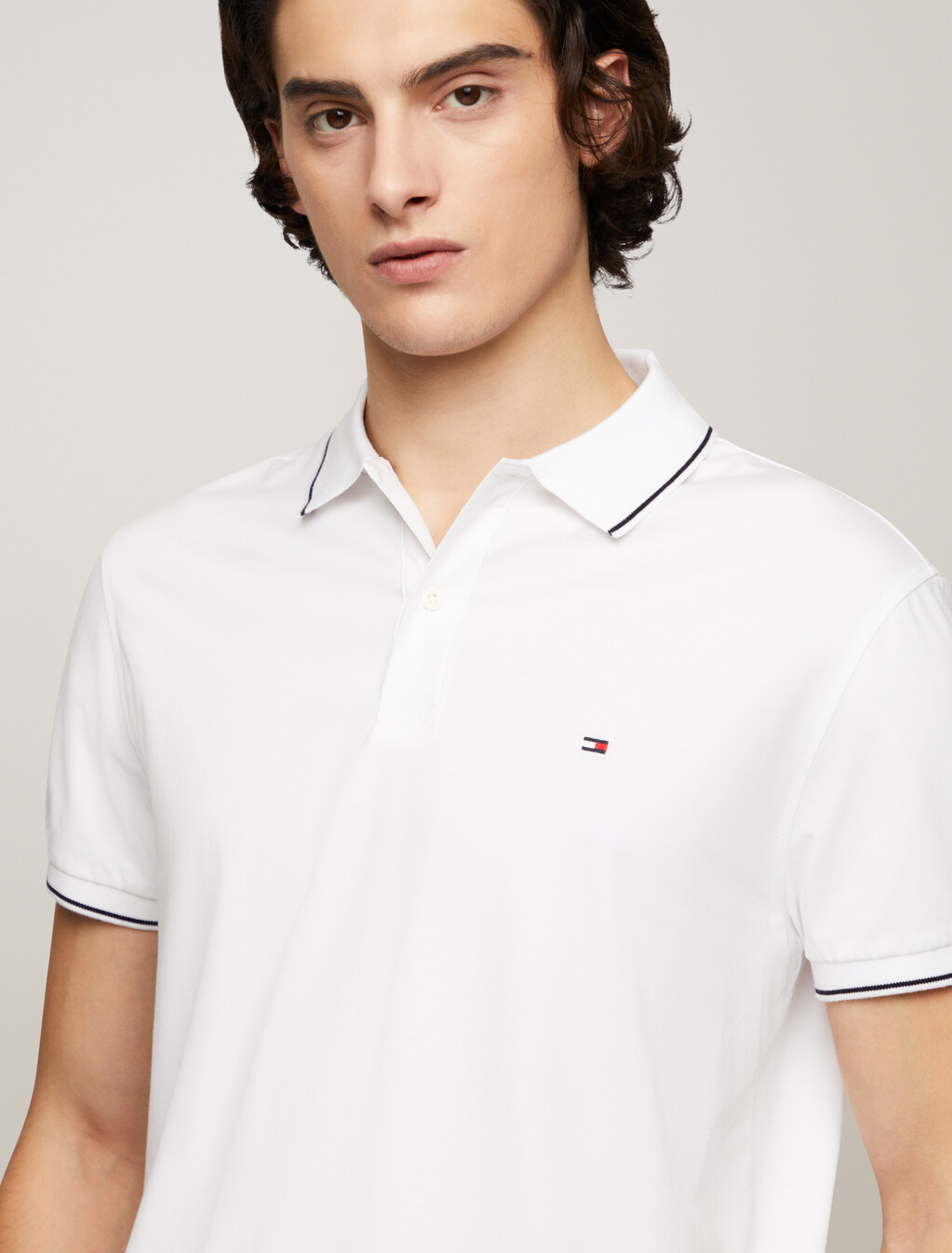 Regular Tipped Jersey Polo Shirt, White, hi-res