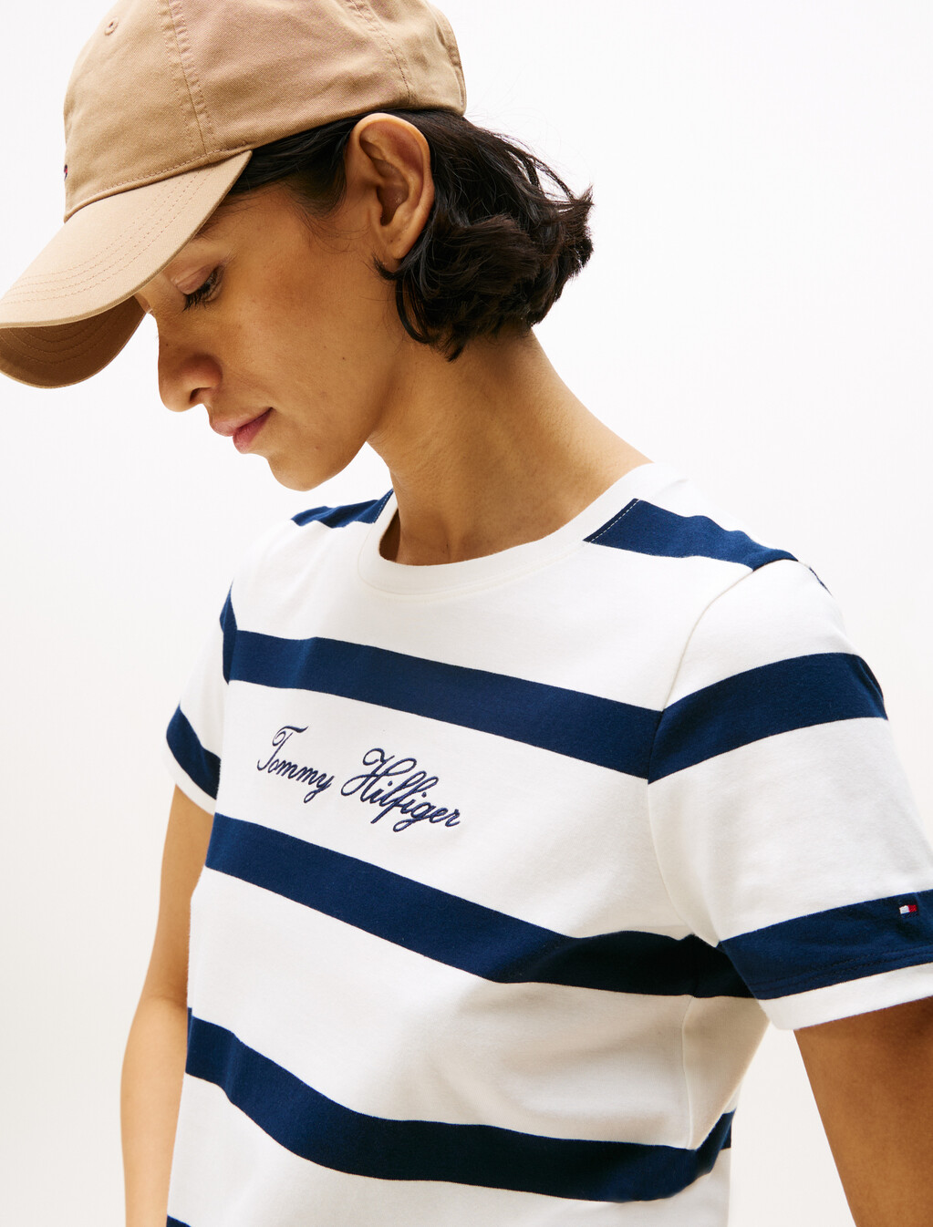 Script Logo Stripe T-Shirt, Wide Stp Ivory Silk / Dark Night, hi-res