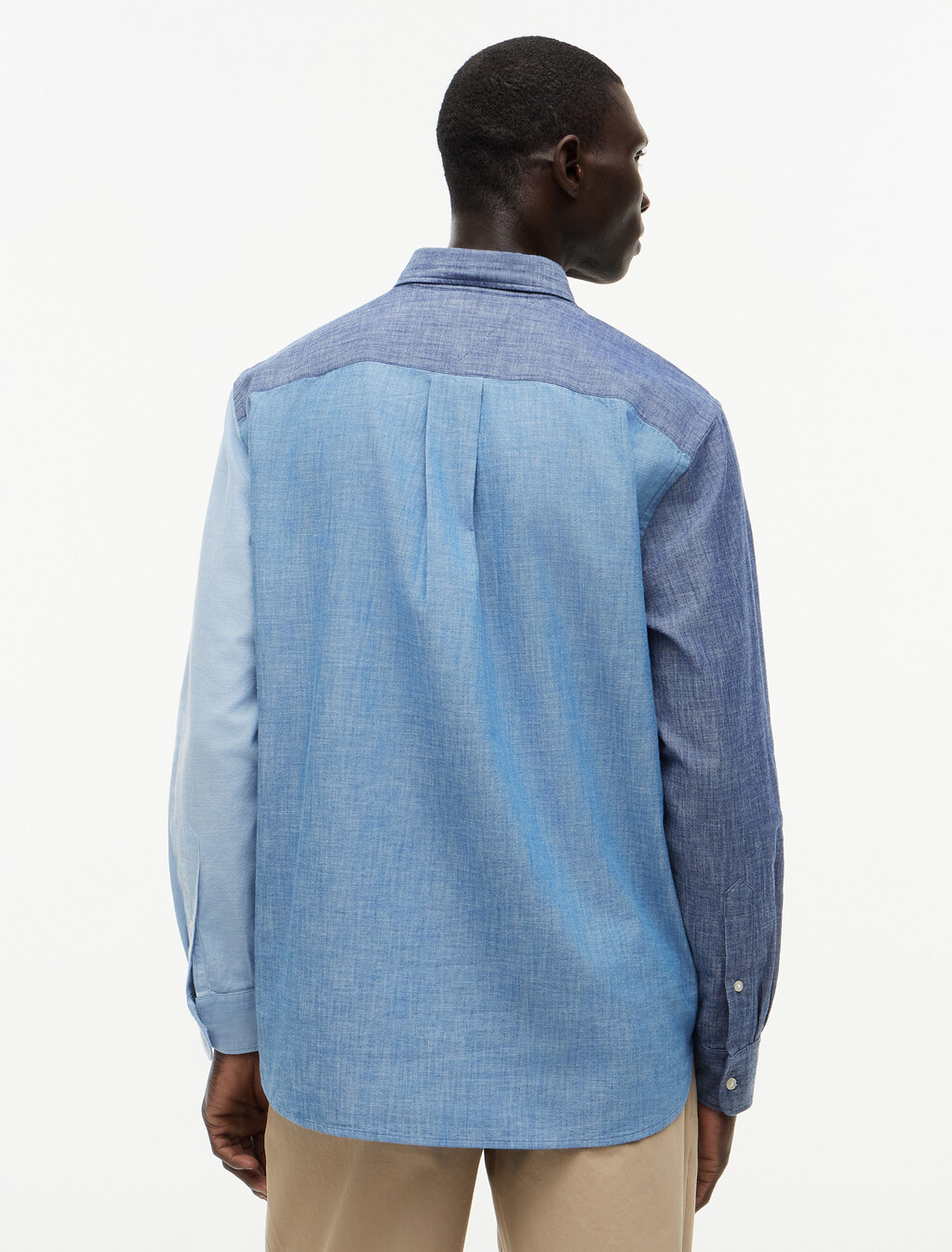 Relaxed Fit Colour-Blocked Chambray Shirt, Mid Blue / Check, hi-res