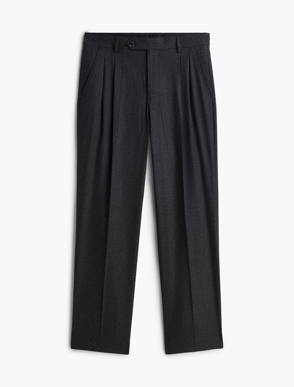 New York Label Wool Blend Flannel Trousers, Dark Grey Heather, hi-res