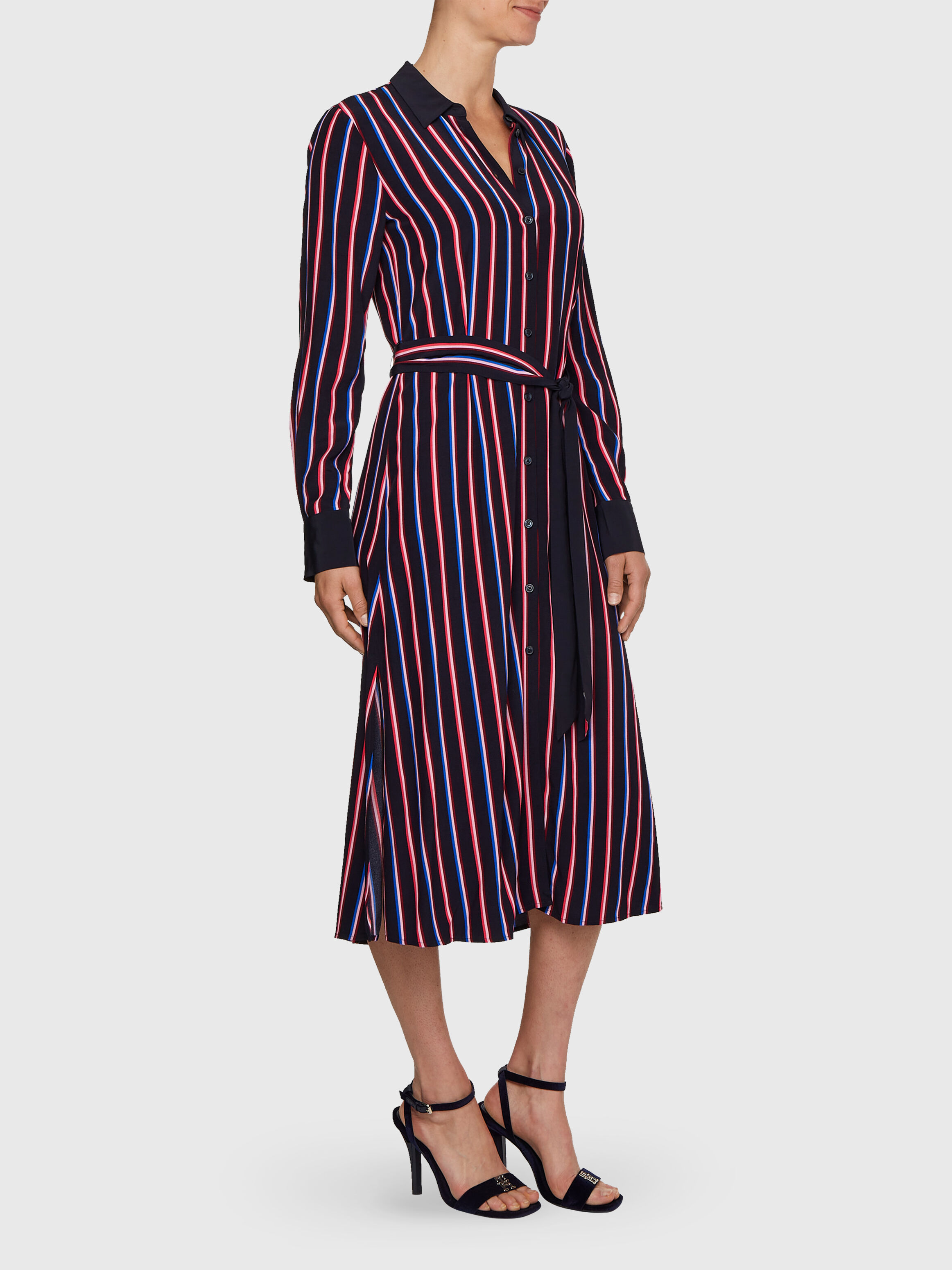 Viscose Stripe Midi Shirt Dress blue Tommy Hilfiger Singapore