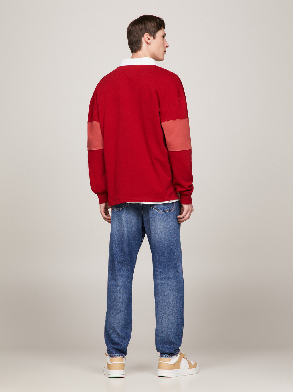 Tonal Panel Relaxed Rugby Shirt, Magma Red, hi-res