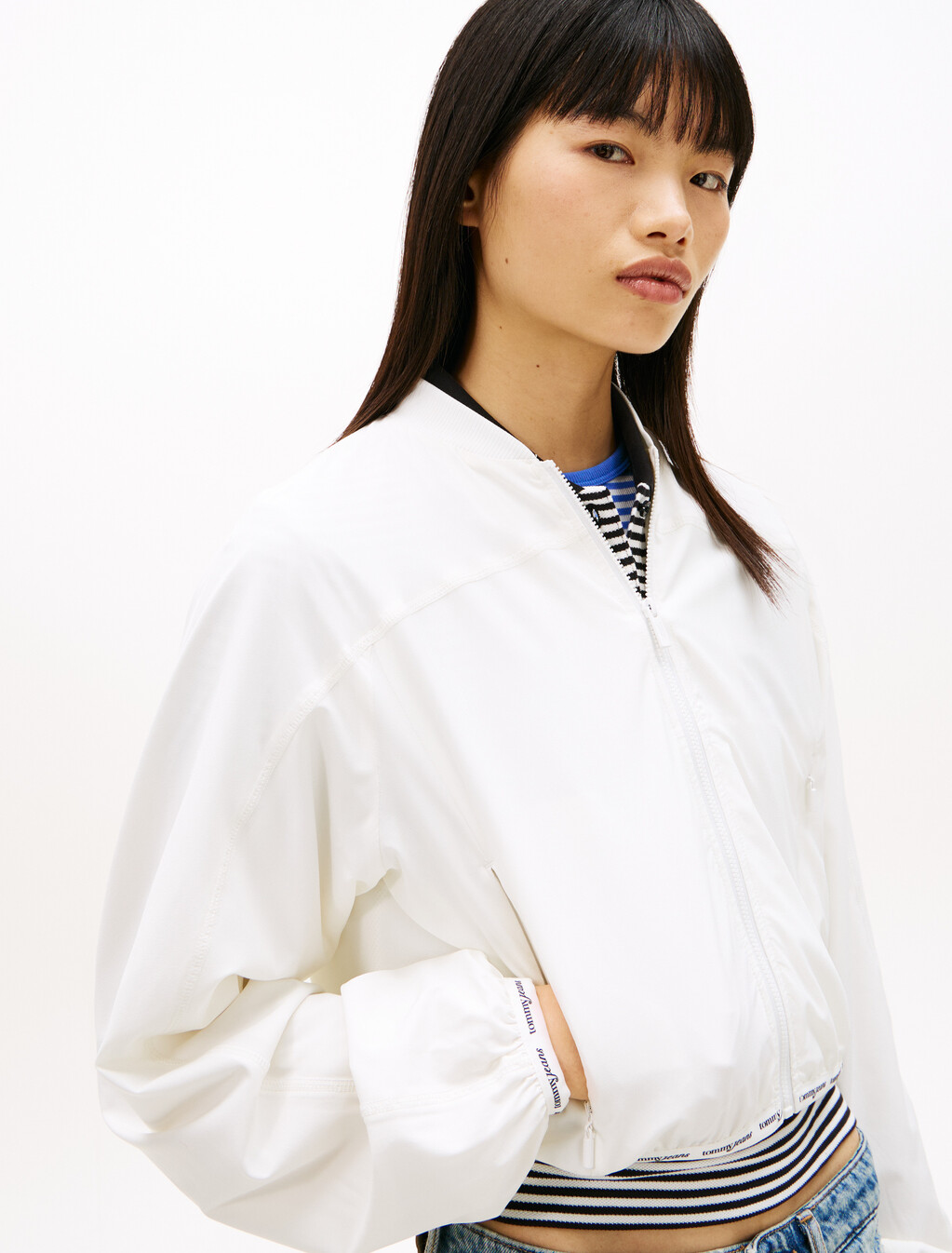 Logo Tape Water Repellent Bomber Jacket, Ecru, hi-res