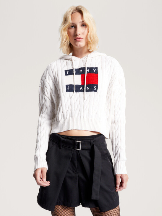 Cropped Cable Knit Flag Badge Hoody