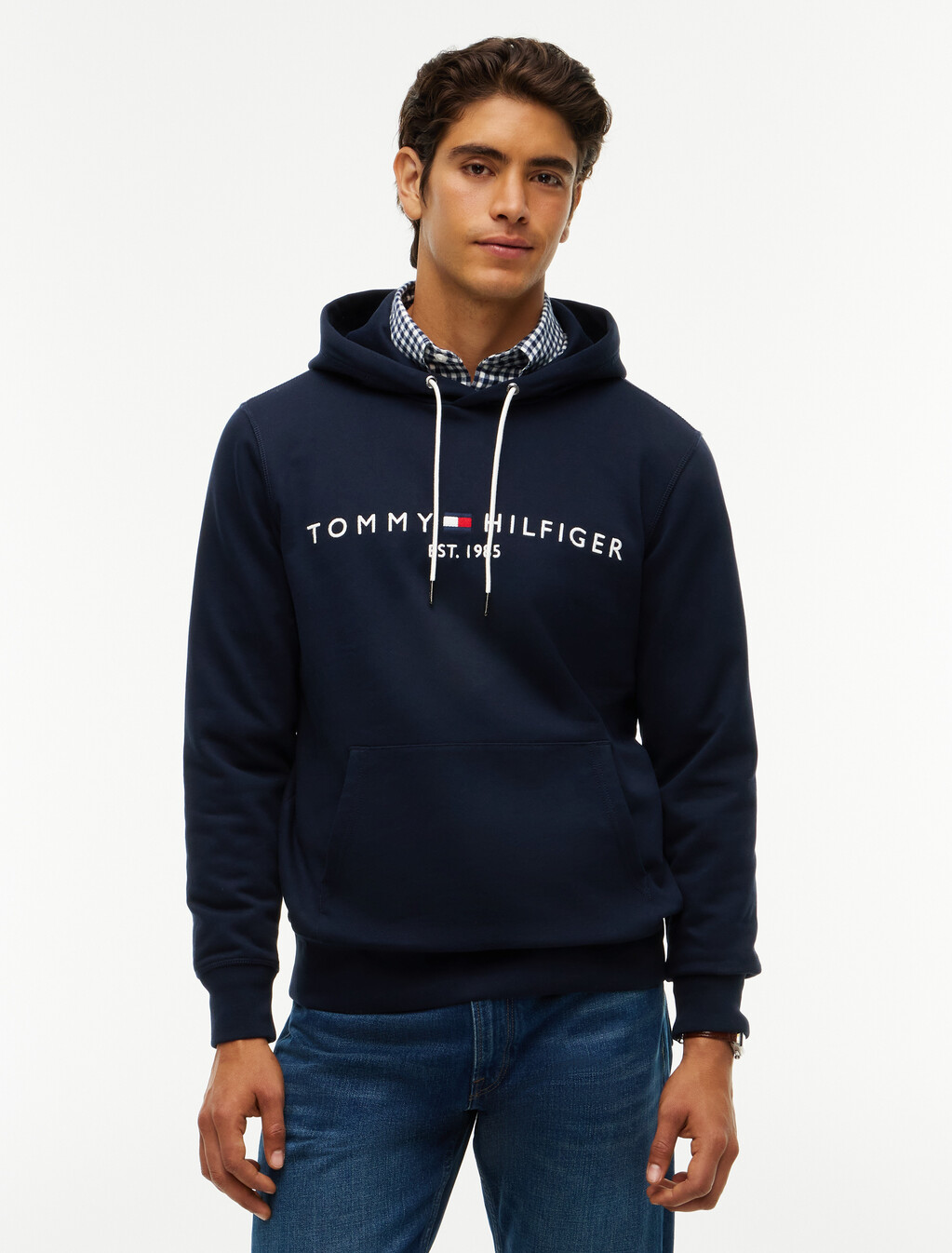 Tommy Logo Hoodie, Navy Blue, hi-res