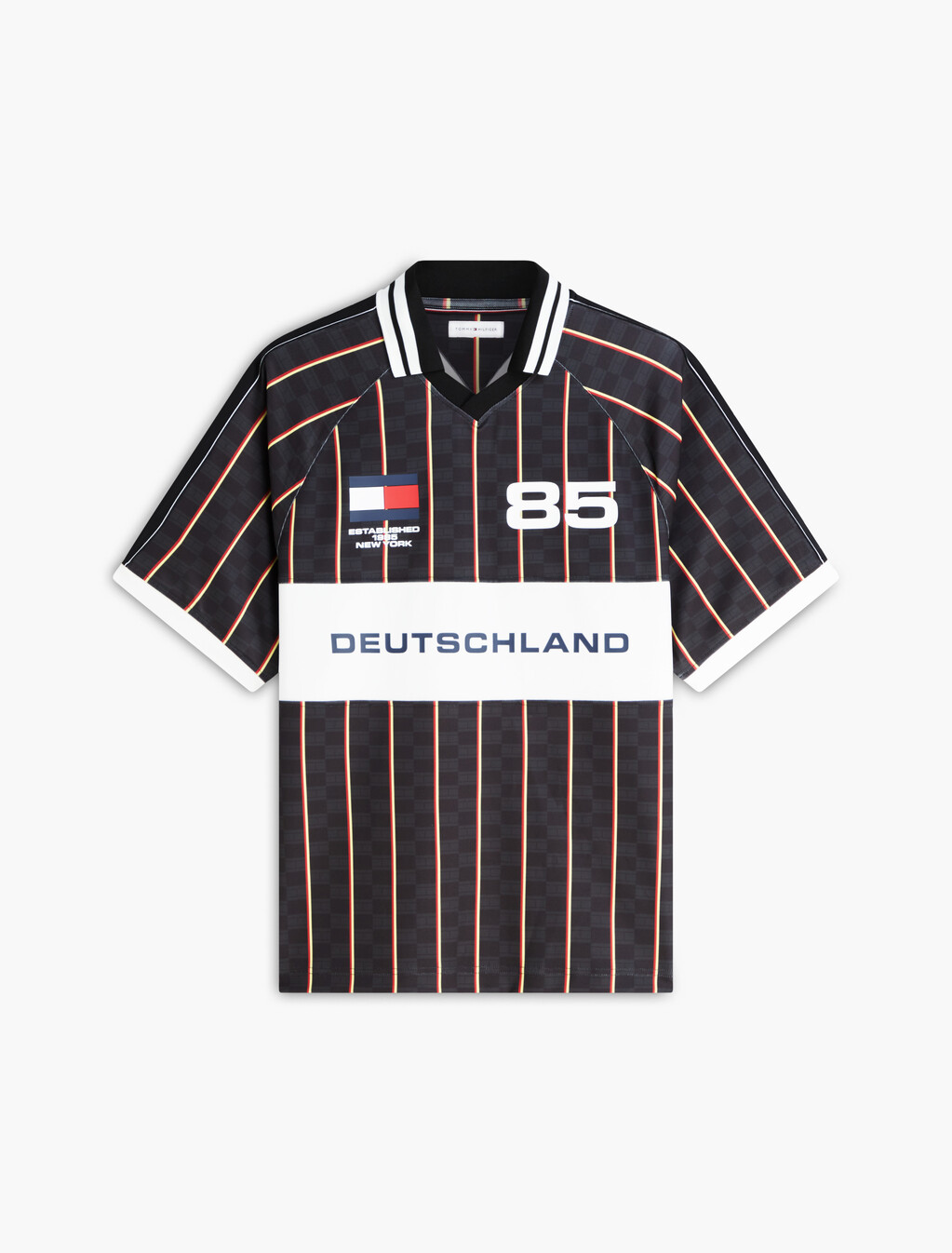 Geometric Flag Print Short Sleeve Rugby Shirt, Black, hi-res