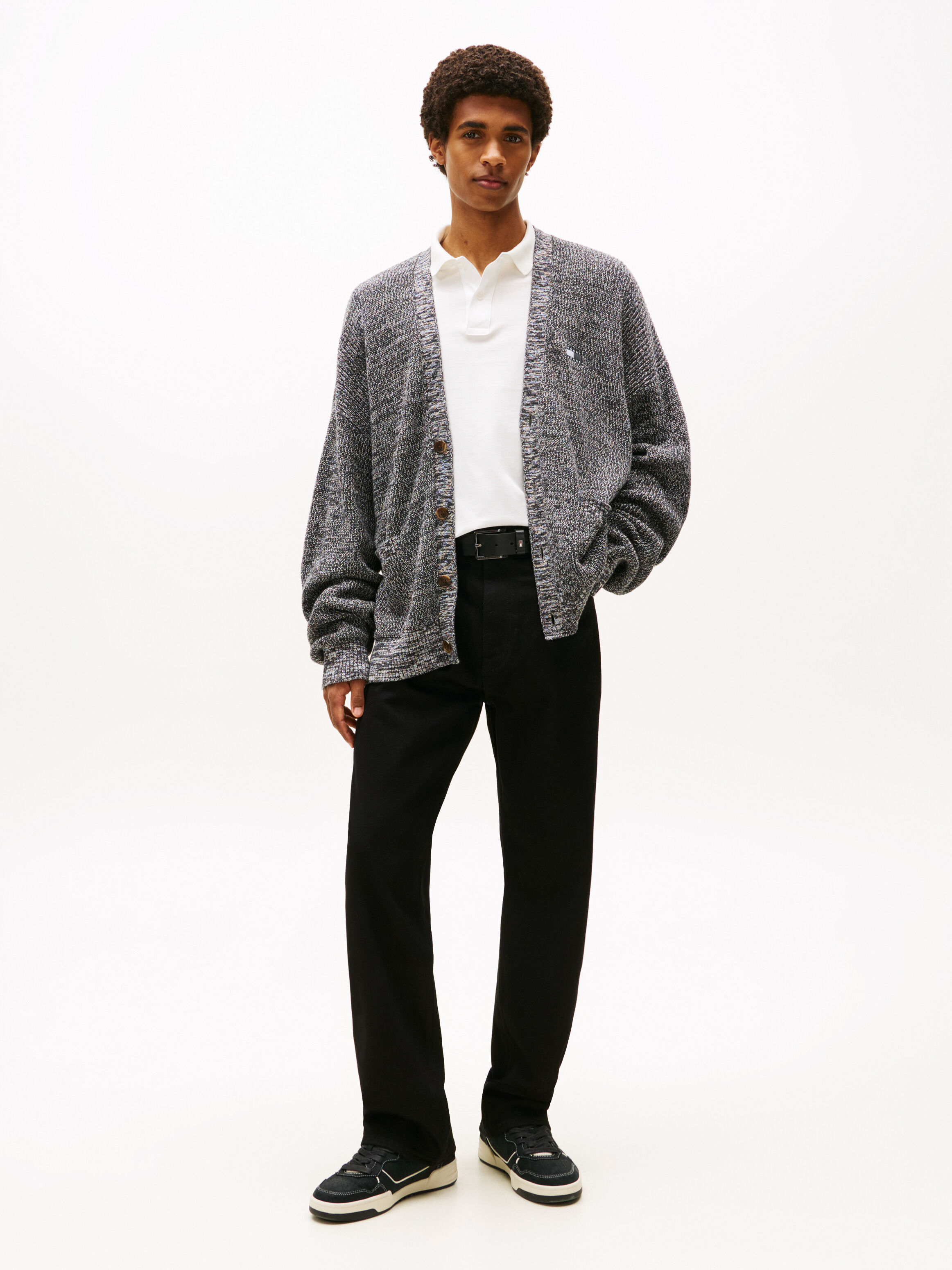 Relaxed Rib Knit Cardigan | black | Tommy Hilfiger Singapore