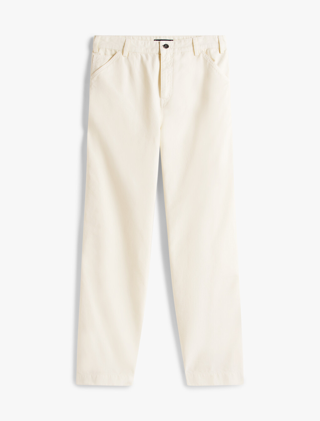 Straight Washed Canvas Carpenter Trousers, Ivory Silk, hi-res