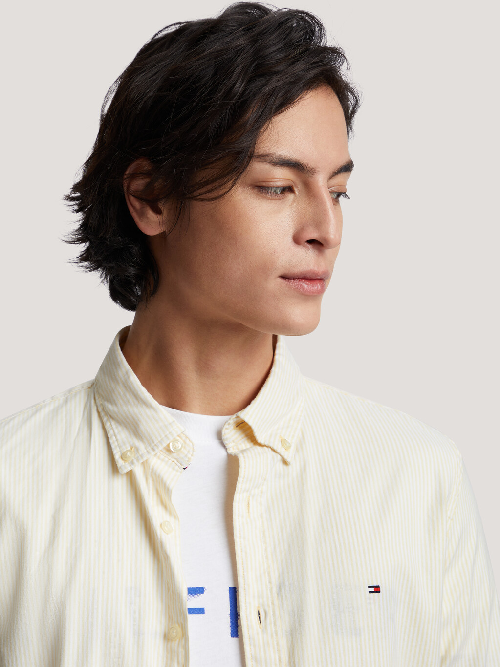 Stripe Regular Fit Shirt, Yellow / Optic White, hi-res