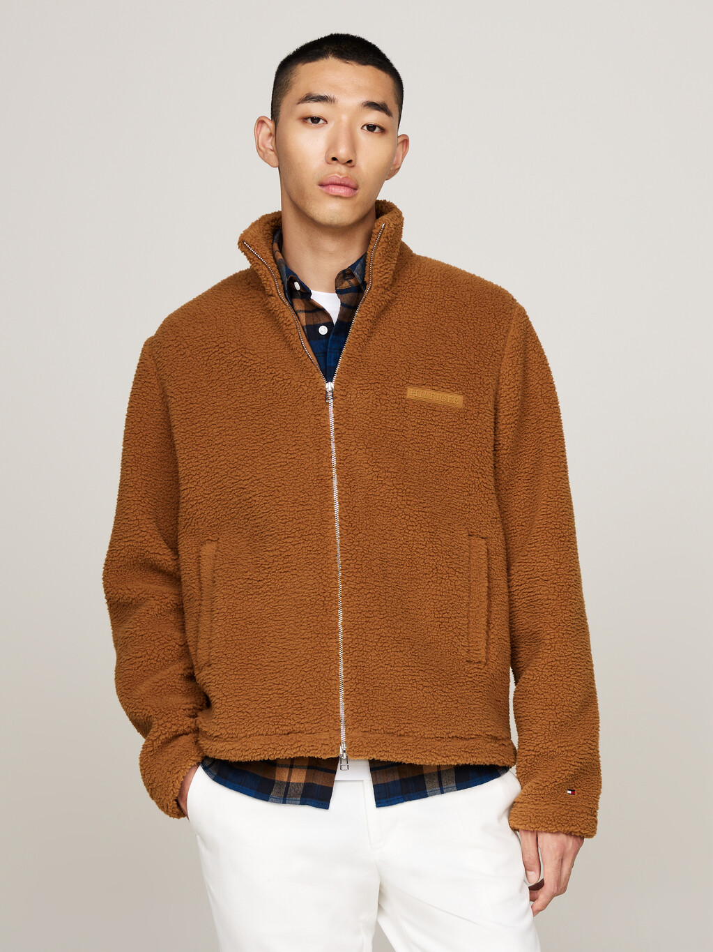 Textured Teddy Fleece Zip-Thru Sweatshirt, Country Brown, hi-res